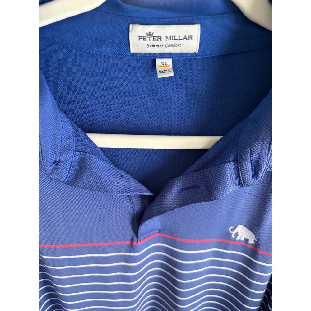 Peter Millar Summer Comfort Mens Polo‎ Shirt XL Blue Elephant Stripe Golf Casual - Picture 3 of 3